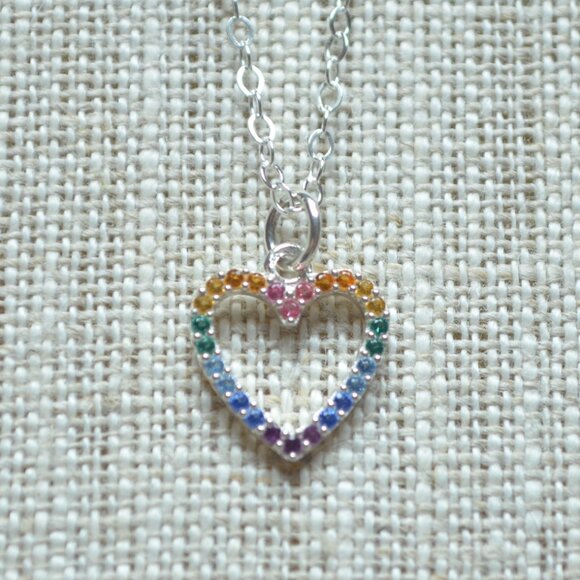 Rainbow Heart Necklace for Girls with Cubic Zirconia - Picture 3 of 10